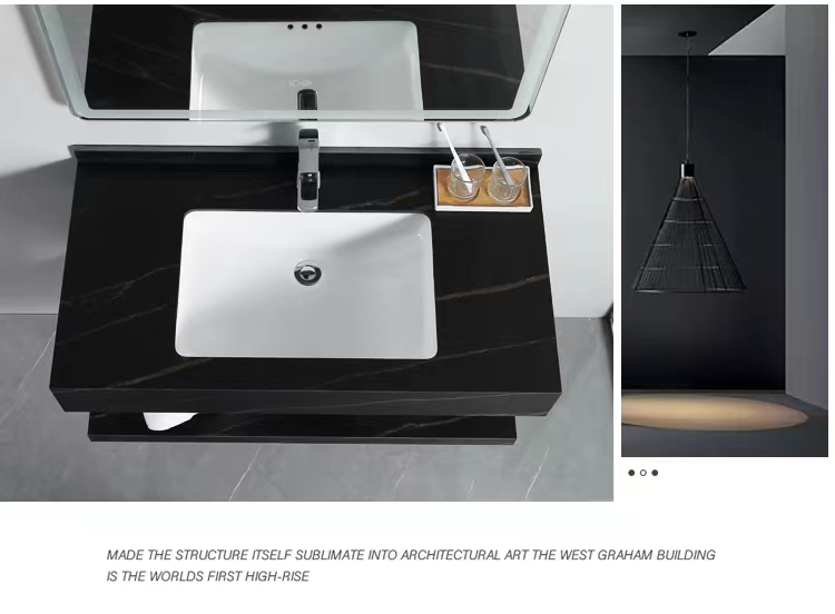 Factory Supply Modern Hotel Marble Sintered Stone Basin Sink Wood Cabinet Smart LED Mirror Bathroom Vanity