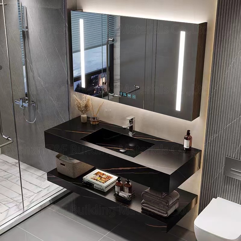 New OEM Service Sintered Stone Bath Vanity Countertop Basin Bathroom LED Mirror Storage Cabinets