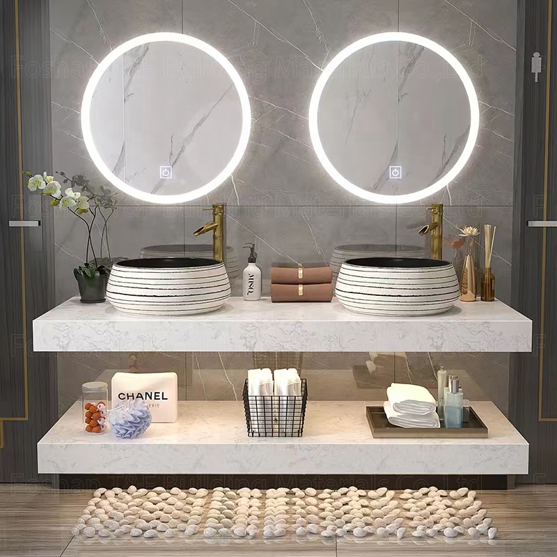 Modern Luxury LED Backlit Illuminated Bathroom Mirror With Anti Fog Function Wall Mounted Hotel Bathroom Vanity Cabinet