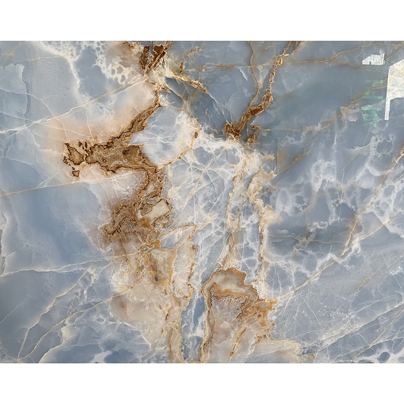 Good Price Polished Big Translucent Natural Crystal Bookmatch Blue Onyx Marble Slab for Background Wall
