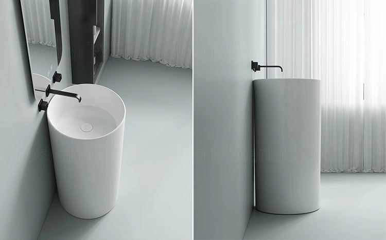 One Piece Floor Freestanding Bathroom Balcony Sink Solid Surface Ceramic Hand Wash Pedestal Basin