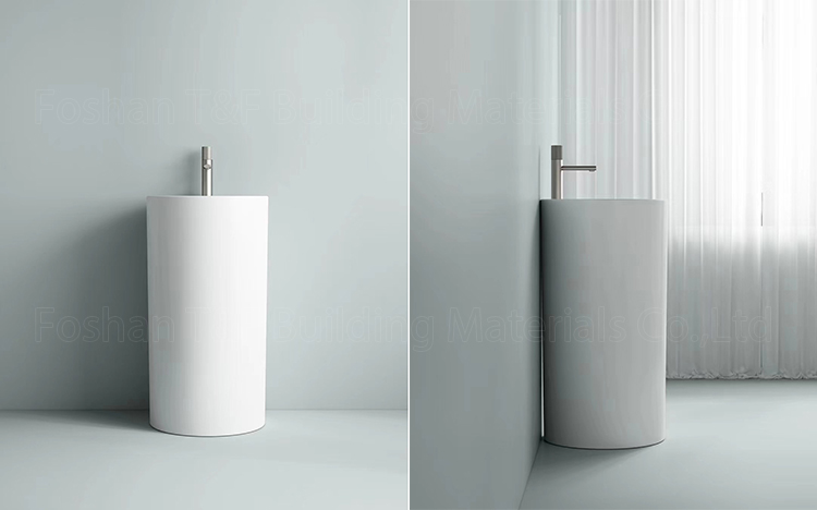 One Piece Floor Freestanding Bathroom Balcony Sink Solid Surface Ceramic Hand Wash Pedestal Basin