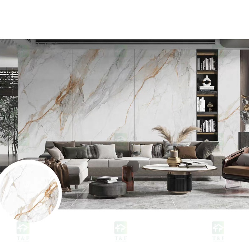 China 1200x2400x9mm Large Size Artificial Calacatta Gold Floor Backsplash Wall Background Panel Sintered Stone Big Slabs
