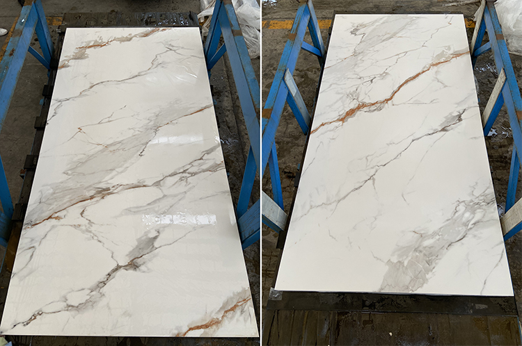 China 1200x2400x9mm Large Size Artificial Calacatta Gold Floor Backsplash Wall Background Panel Sintered Stone Big Slabs