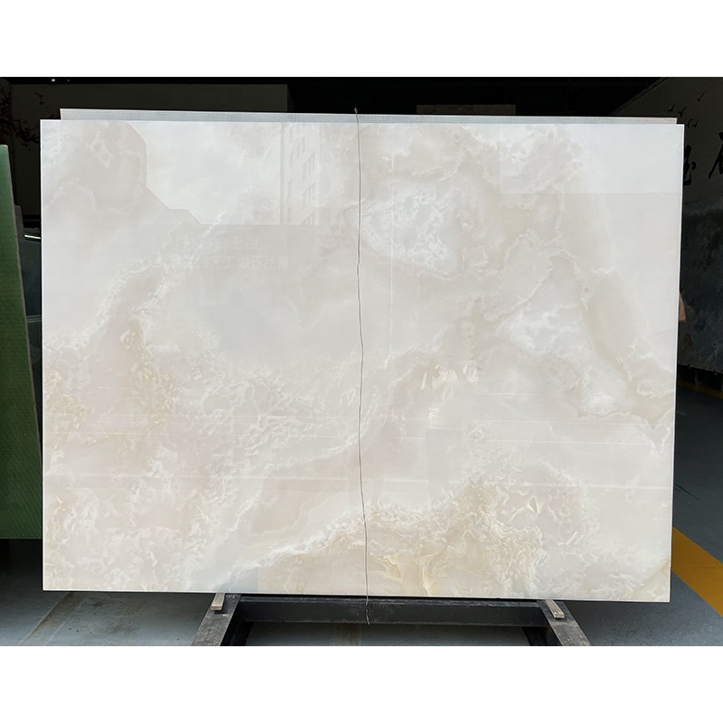 Book Match Translucent Onyx Wall Panel Cladding Decoration Orange Yellow Veins White Onyx Marble Slab