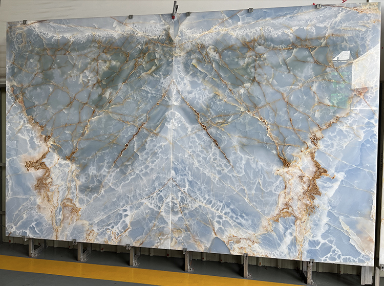 Book Match Translucent Onyx Wall Panel Cladding Decoration Orange Yellow Veins White Onyx Marble Slab