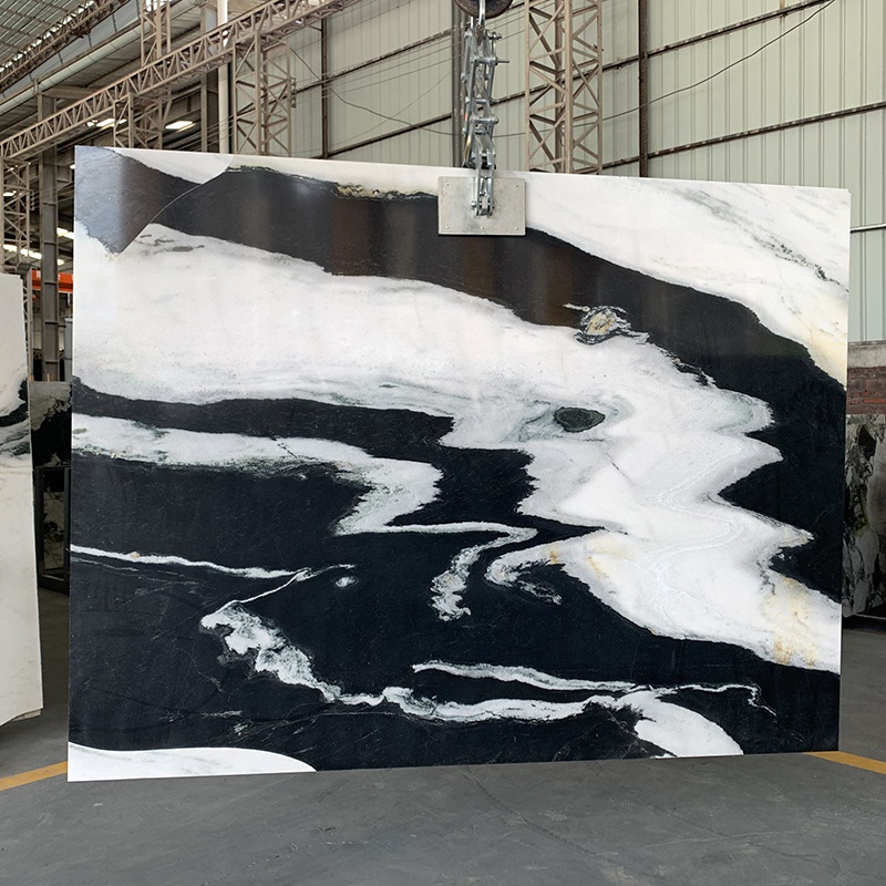 Chinese Natural White Marble With Black Veins Floor Tile Slab Wall Design Panda White Marble Stone