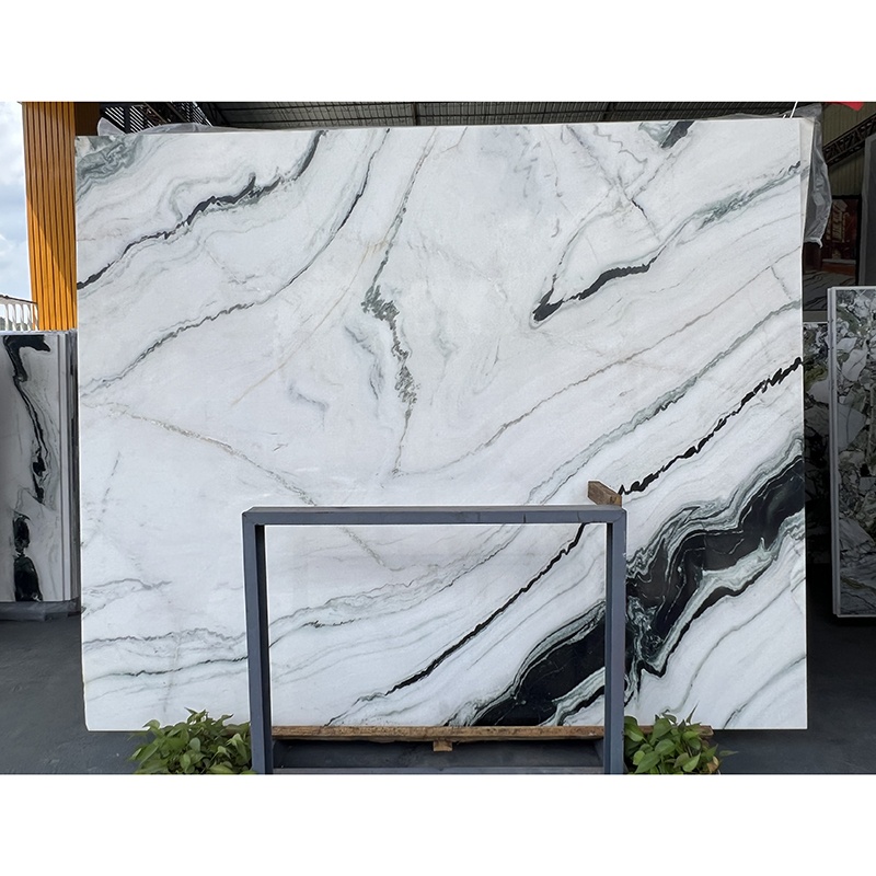 Chinese Natural White Marble With Black Veins Floor Tile Slab Wall Design Panda White Marble Stone