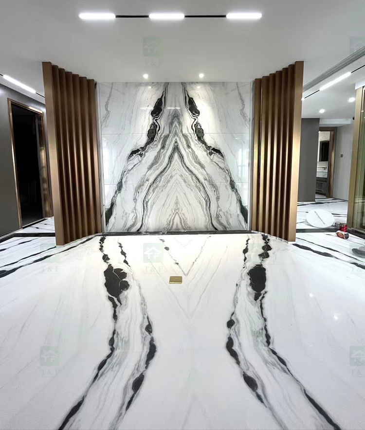 Chinese Natural White Marble With Black Veins Floor Tile Slab Wall Design Panda White Marble Stone