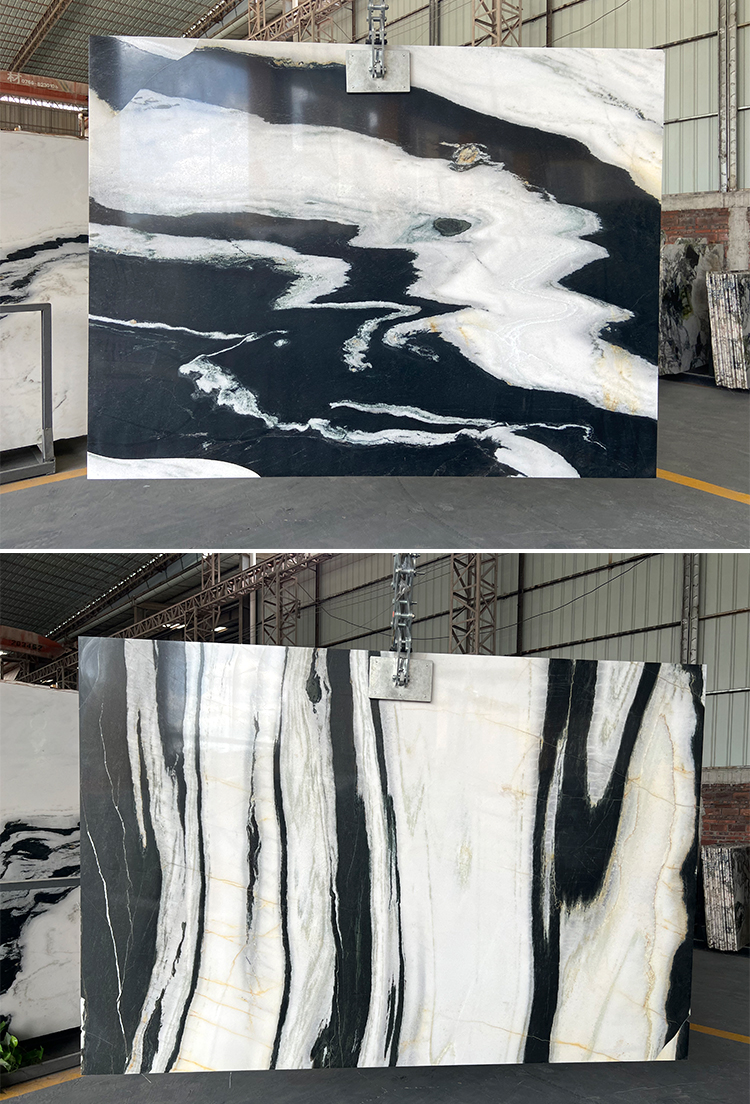 Chinese Natural White Marble With Black Veins Floor Tile Slab Wall Design Panda White Marble Stone
