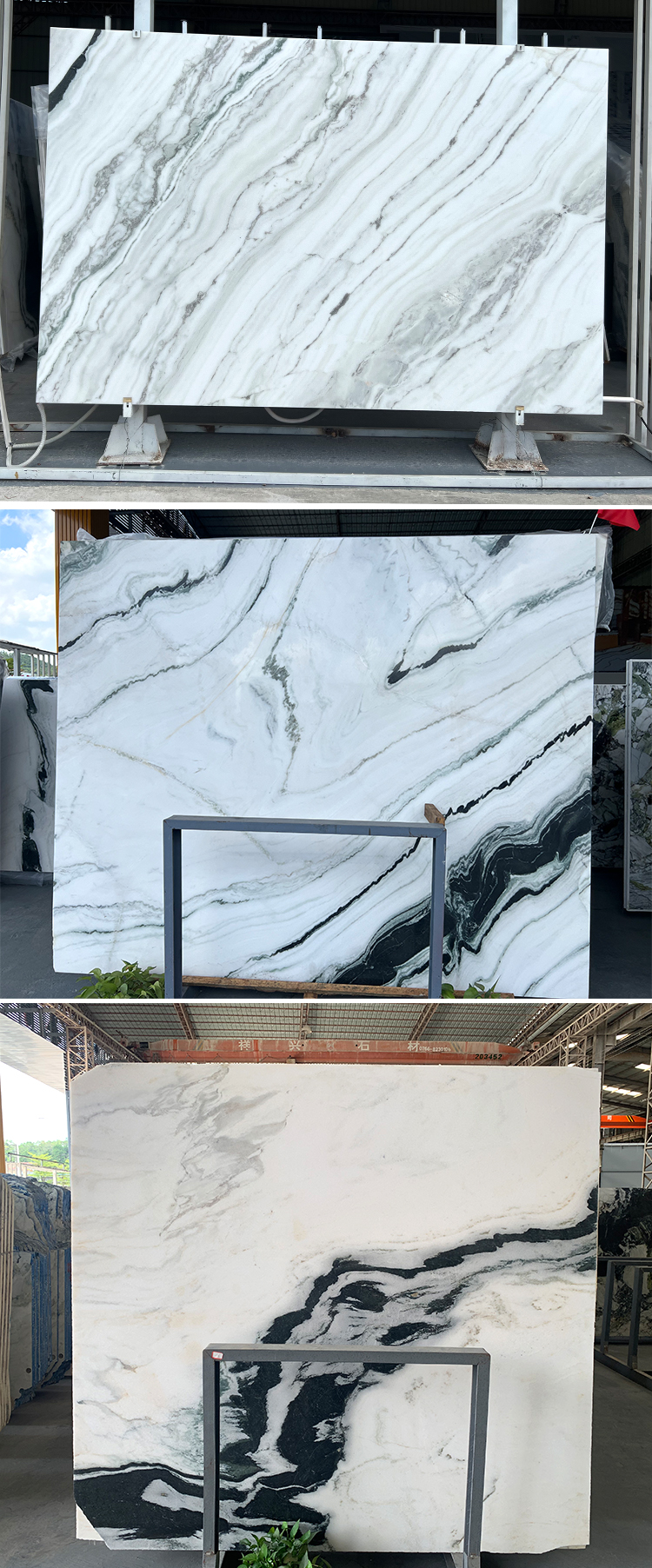 Chinese Natural White Marble With Black Veins Floor Tile Slab Wall Design Panda White Marble Stone