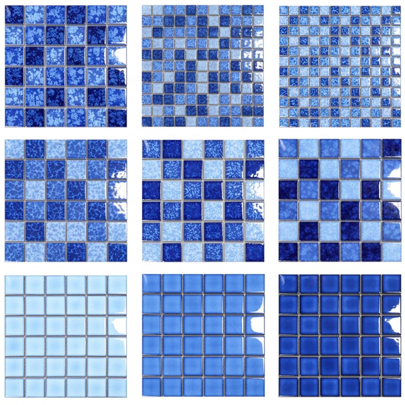 Wholesale Blue Square Garden Pool Fish Pond Landscape Pool Wall and Floor Tiles Ceramic Mosaic Swimming Pool Tiles