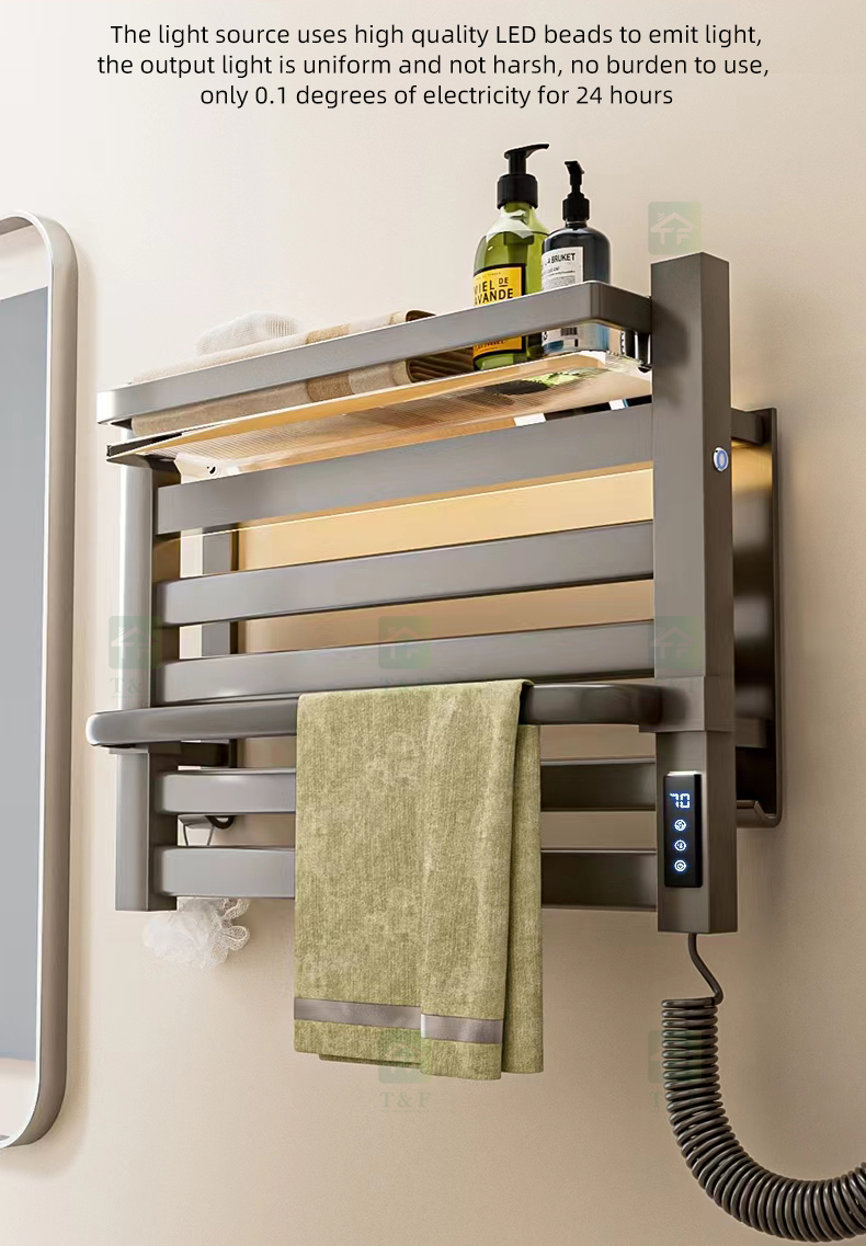 Wall Mounted Foldable Intelligent Electric Heated Bathroom Towel Rack No Drilling Towel Rails