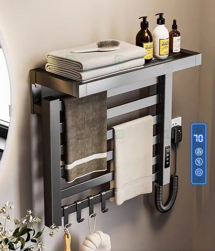 Wall Mounted Foldable Intelligent Electric Heated Bathroom Towel Rack No Drilling Towel Rails