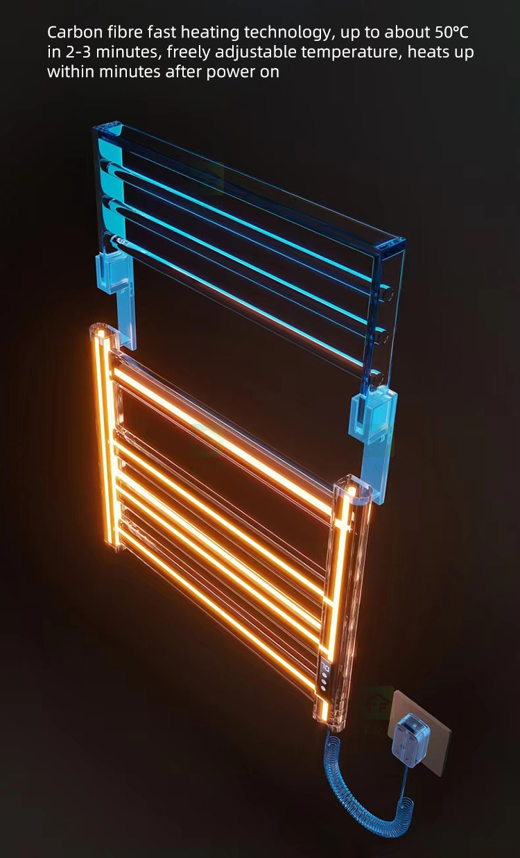 Wall Mounted Foldable Intelligent Electric Heated Bathroom Towel Rack No Drilling Towel Rails
