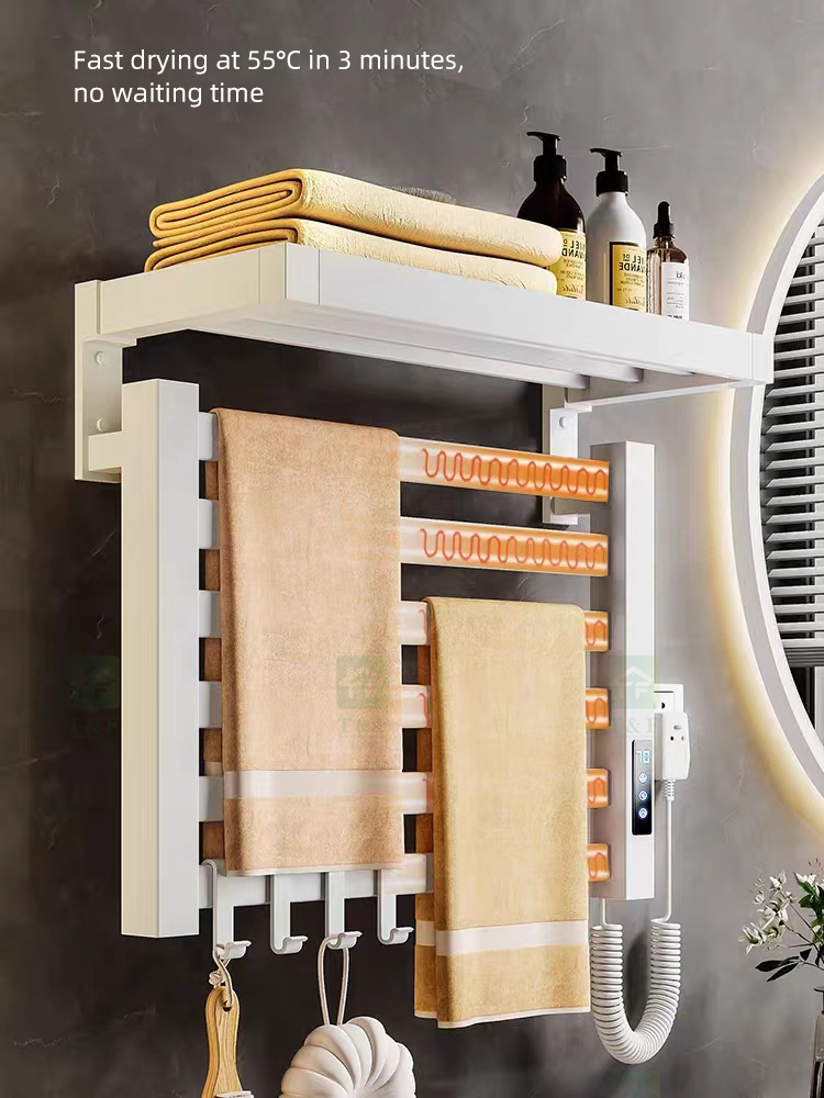 Wall Mounted Foldable Intelligent Electric Heated Bathroom Towel Rack No Drilling Towel Rails