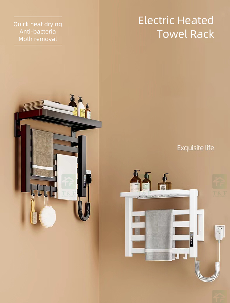 Wall Mounted Foldable Intelligent Electric Heated Bathroom Towel Rack No Drilling Towel Rails