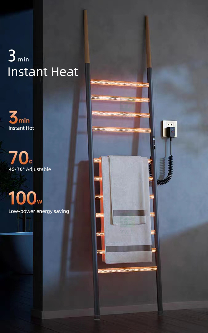 Steel 304 Floor Stand Hot Towel Warmer Bathroom Standing Electric Heated Towel Rack Rail