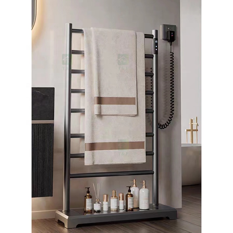 Black 304 Stainless Steel Stand Towel Rail Electric Heated Free Standing Hot Towel Rack Warmer