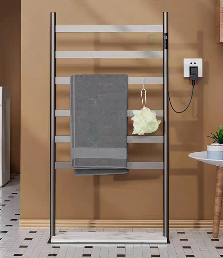 Black 304 Stainless Steel Stand Towel Rail Electric Heated Free Standing Hot Towel Rack Warmer