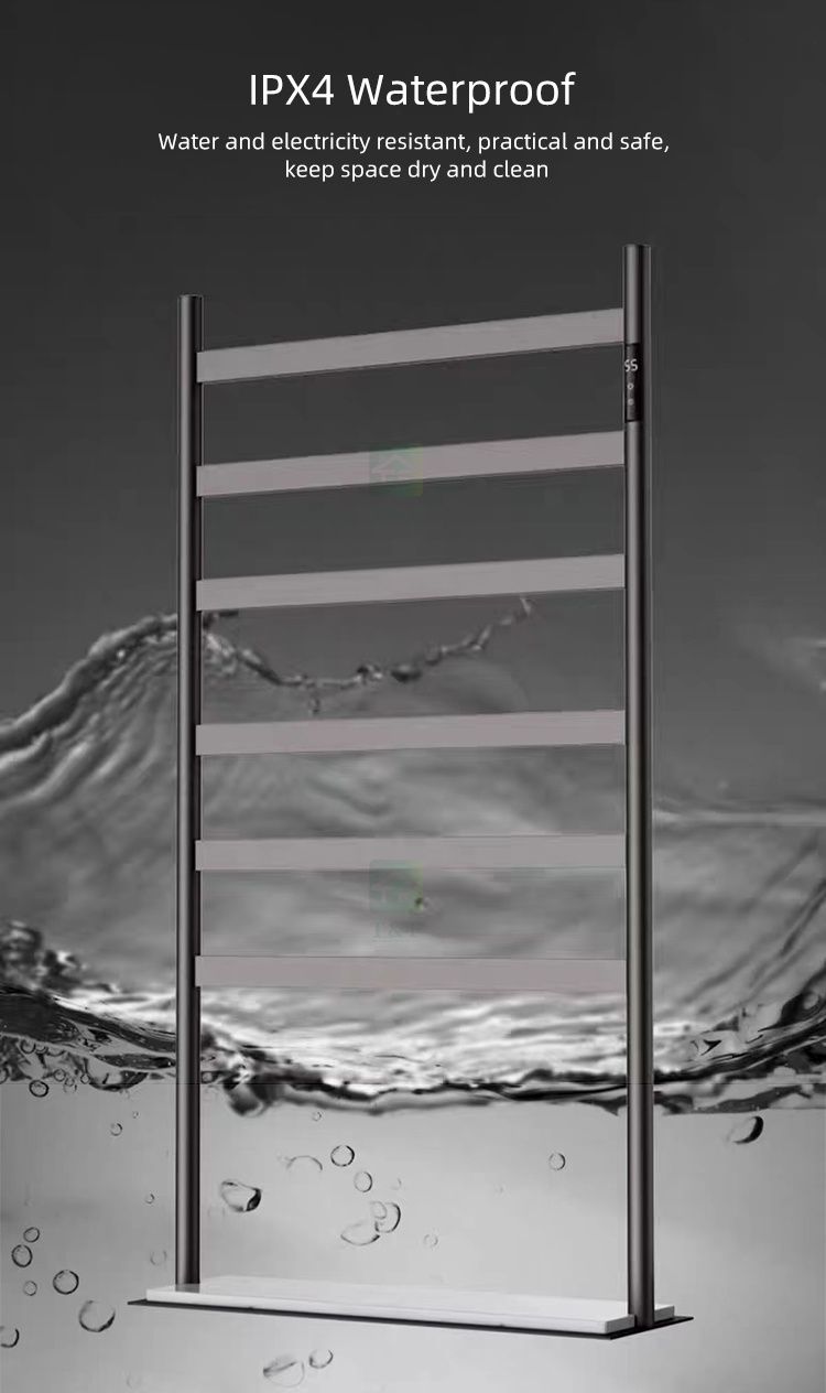 Black 304 Stainless Steel Stand Towel Rail Electric Heated Free Standing Hot Towel Rack Warmer