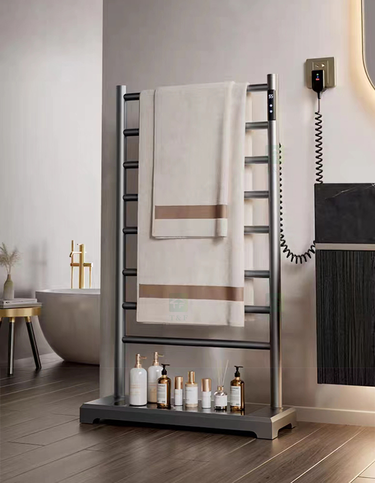 Black 304 Stainless Steel Stand Towel Rail Electric Heated Free Standing Hot Towel Rack Warmer