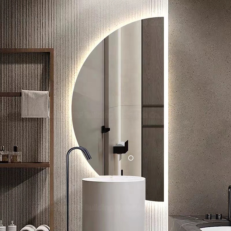 Large Intelligent Half Circle Dome Illuminated Touch Screen Led Bath Smart Mirror for Hotel Bathroom