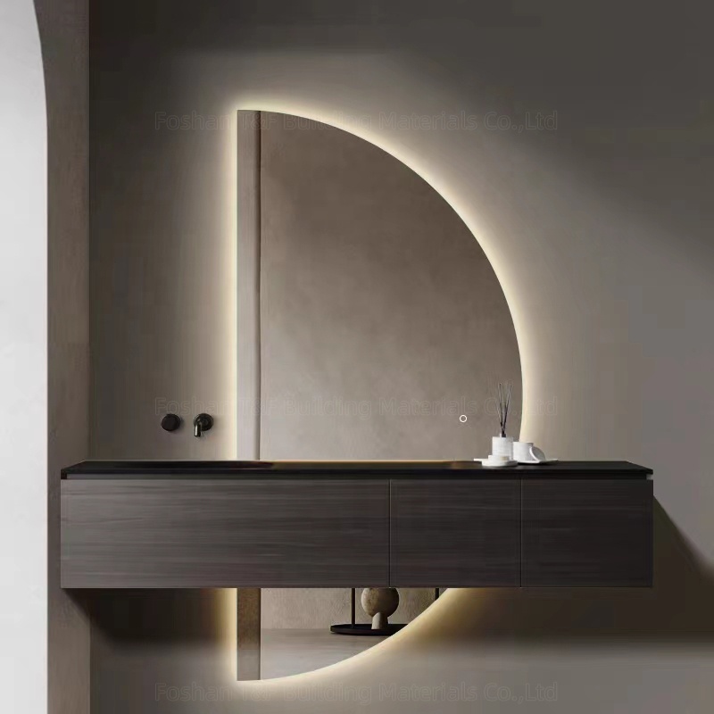 Large Intelligent Half Circle Dome Illuminated Touch Screen Led Bath Smart Mirror for Hotel Bathroom