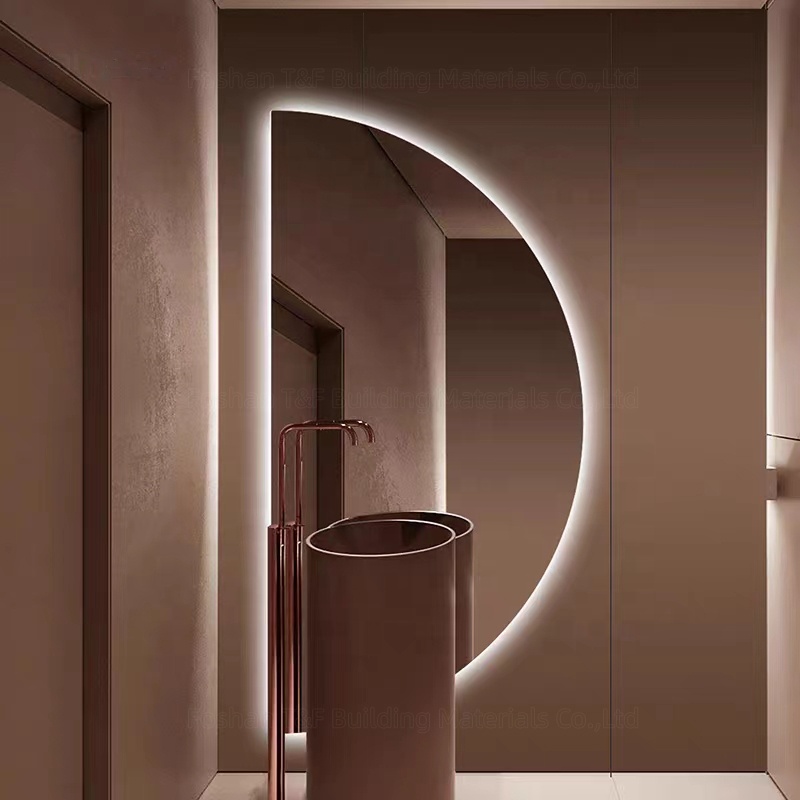 Large Intelligent Half Circle Dome Illuminated Touch Screen Led Bath Smart Mirror for Hotel Bathroom