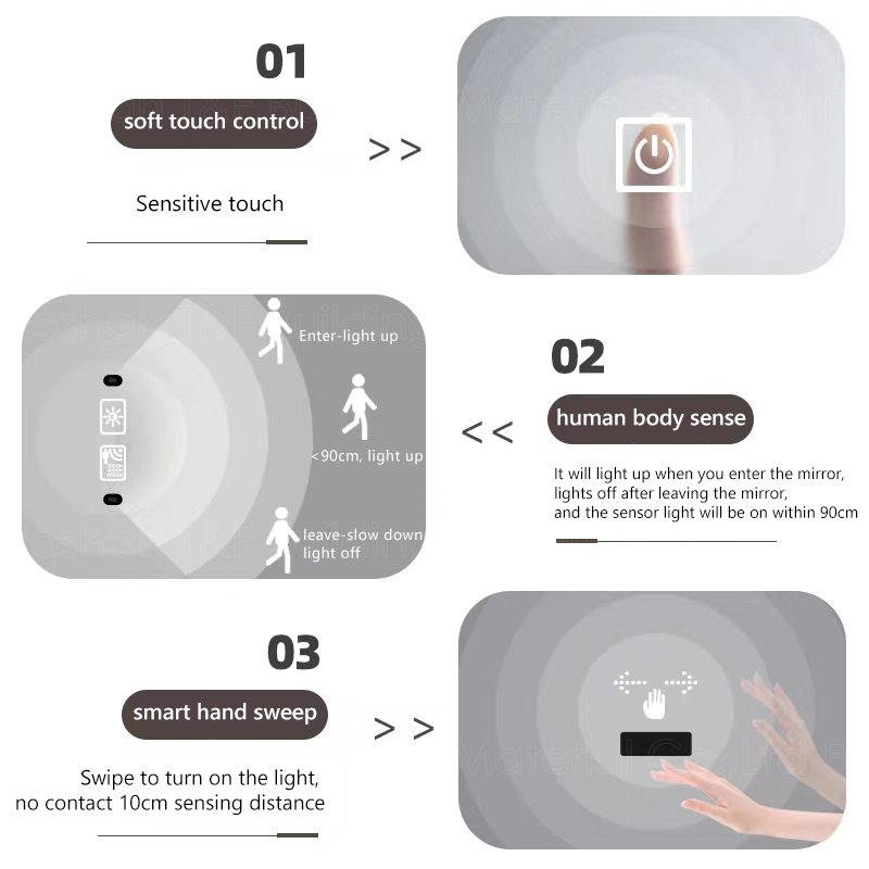 Large Intelligent Half Circle Dome Illuminated Touch Screen Led Bath Smart Mirror for Hotel Bathroom