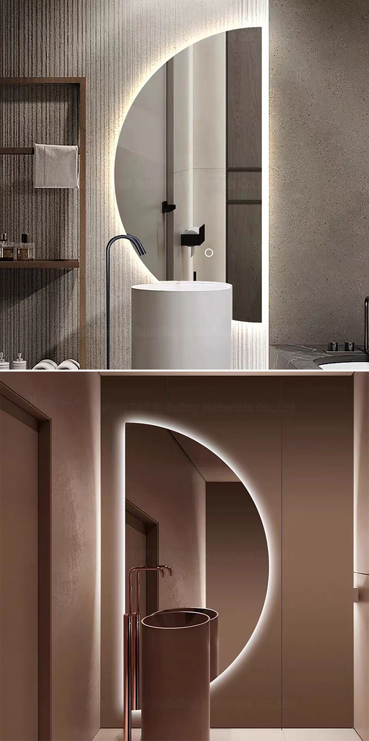 Large Intelligent Half Circle Dome Illuminated Touch Screen Led Bath Smart Mirror for Hotel Bathroom