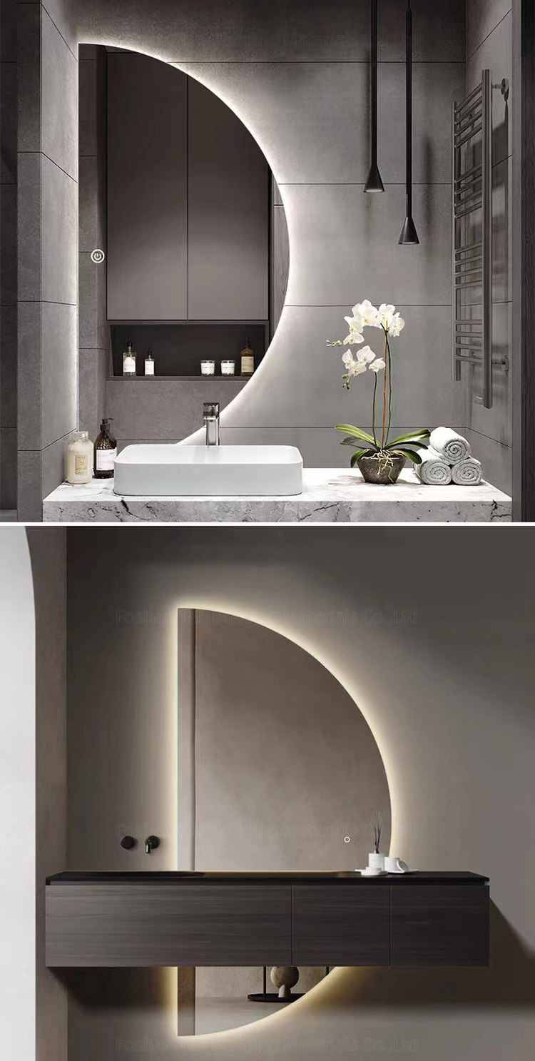 Large Intelligent Half Circle Dome Illuminated Touch Screen Led Bath Smart Mirror for Hotel Bathroom