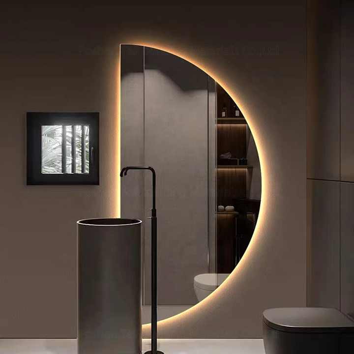 Large Intelligent Half Circle Dome Illuminated Touch Screen Led Bath Smart Mirror for Hotel Bathroom