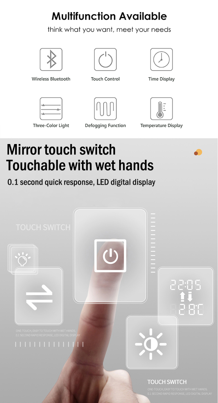 Anti Fog Round Touch Screen Smart Bath Vanity Cabinet Mirror Bathroom Mirror With Led Lights