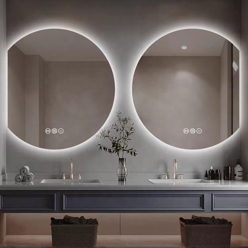 Hotel Bathroom Vanity Wall Half Round Mirror Customized Led Backlit Defogger Smart Half Moon Bath Mirrors