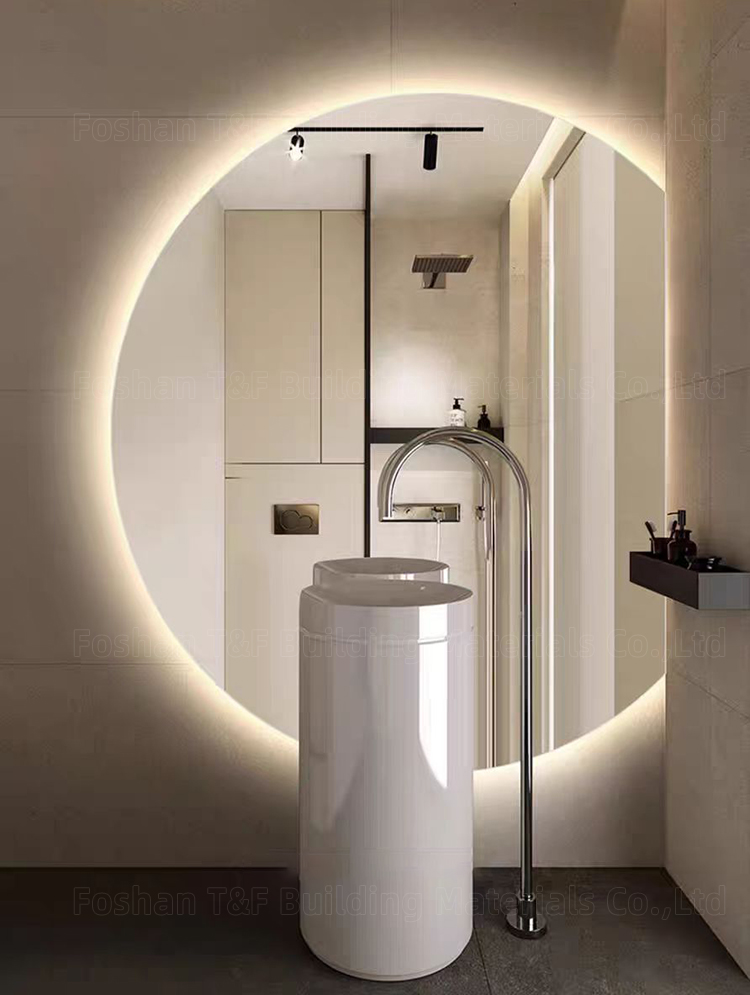 Hotel Bathroom Vanity Wall Half Round Mirror Customized Led Backlit Defogger Smart Half Moon Bath Mirrors