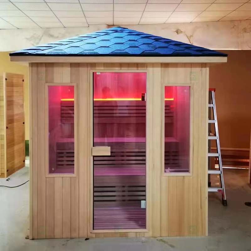 Custom 2 - 5 Personal Cedar Wood Outdoor Garden Finish Infrared Sauna and Steam Room for Sale