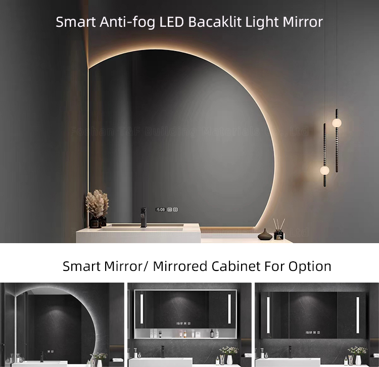 Luxury Solid Wood Bathroom Drawer Storage Vanity Cabinet With Half Moon Mirror Wash Basin for Hotel Bathroom