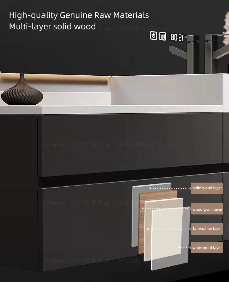 Luxury Solid Wood Bathroom Drawer Storage Vanity Cabinet With Half Moon Mirror Wash Basin for Hotel Bathroom