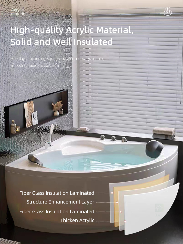 Factory Direct Price 2 Person Bathroom Spa Hot Tub White Whirlpool Massage Acrylic Corner Bathtub