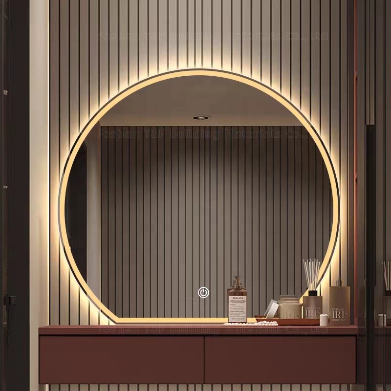 Half Round Fogless Smart Touch Screen LED Makeup Cosmetics Barber Table Bathroom Vanity Mirror