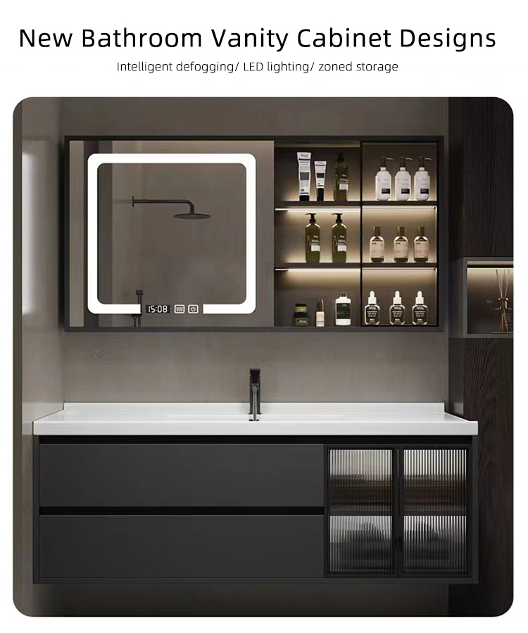 Modern Simple Design Bath Wall Mounted Bathroom Mirrored Vanity Cabinet With Ceramic Sink