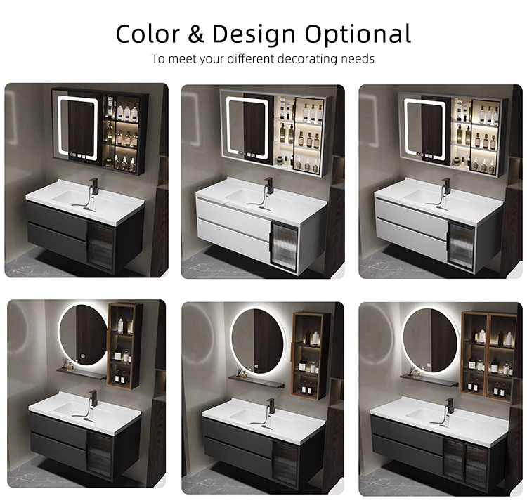 Modern Simple Design Bath Wall Mounted Bathroom Mirrored Vanity Cabinet With Ceramic Sink