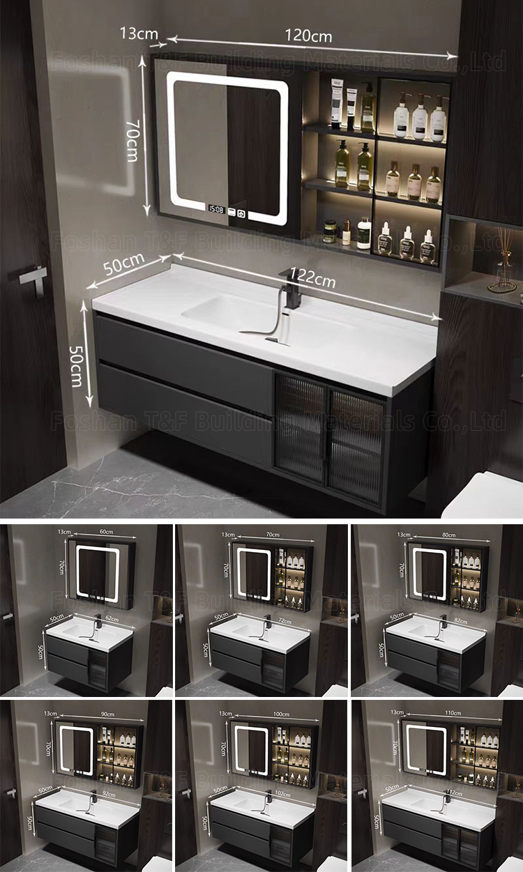 Modern Simple Design Bath Wall Mounted Bathroom Mirrored Vanity Cabinet With Ceramic Sink