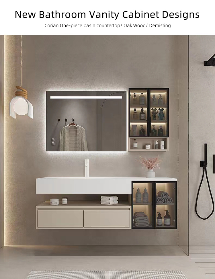 Wall Hung Solid Surface Acrylic One Piece Wash Basin Bath Sink Countertop Bathroom Furniture Vanity Cabinet