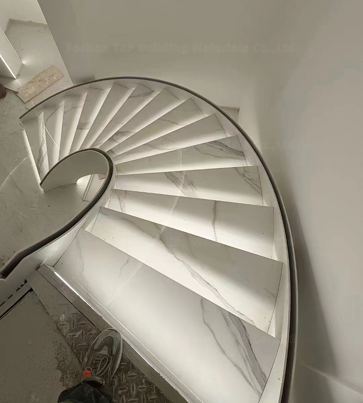 Customized Design Polished White Marble Look Porcelain Floor Tiles Stairs Matte Sintered Stone Stair Steps and Risers