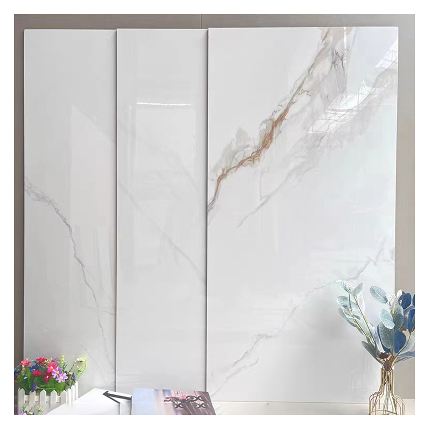 600*1200 750x1500 Gloss Porcelain Polished Glazed Gold Vein White Floor Wall Marble Look Slab Tiles