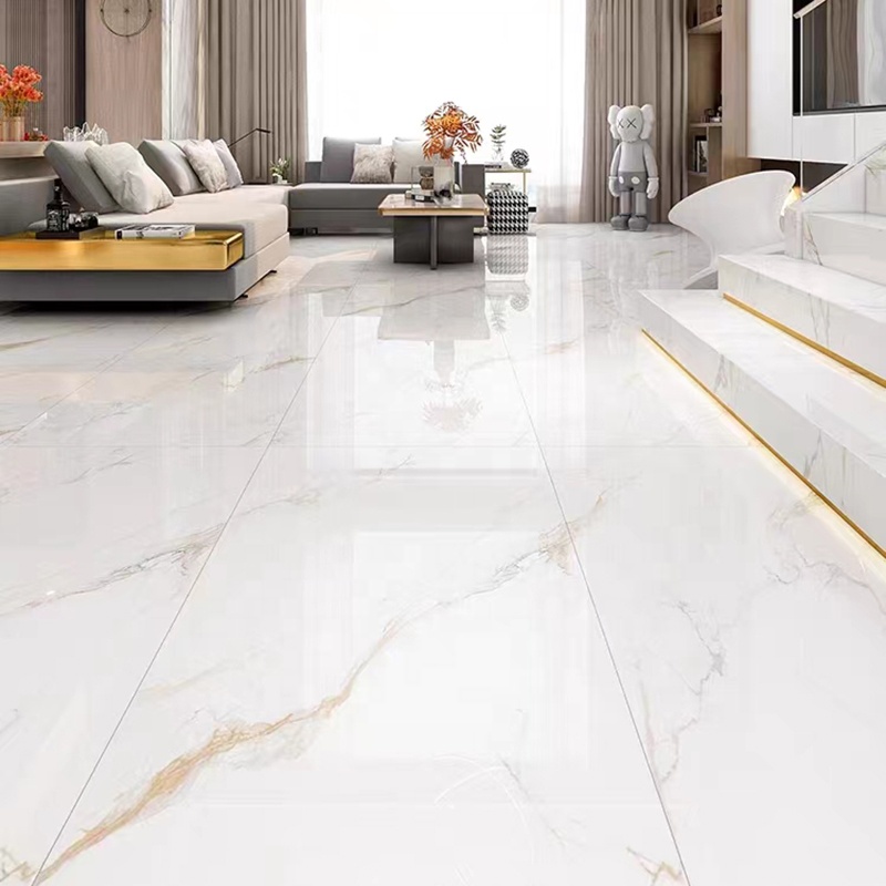 600*1200 750x1500 Gloss Porcelain Polished Glazed Gold Vein White Floor Wall Marble Look Slab Tiles