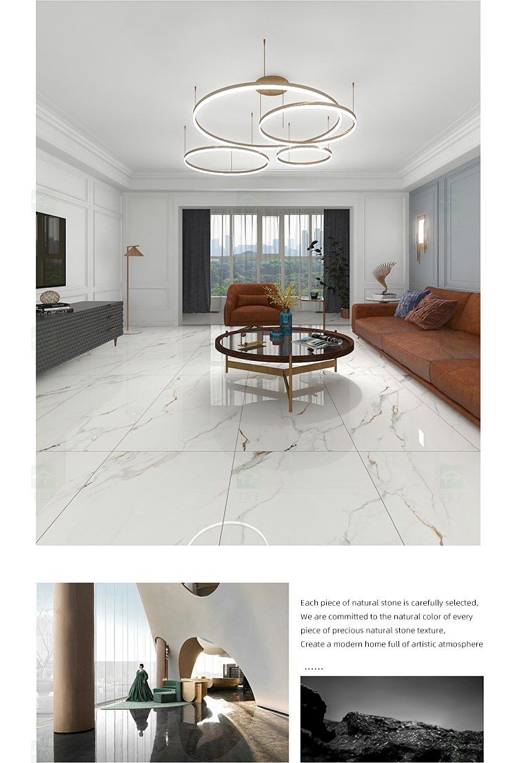 600*1200 750x1500 Gloss Porcelain Polished Glazed Gold Vein White Floor Wall Marble Look Slab Tiles