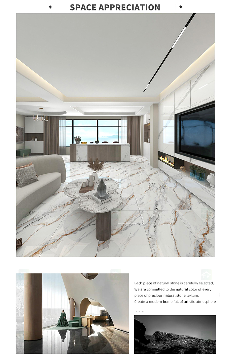 600*1200 750x1500 Gloss Porcelain Polished Glazed Gold Vein White Floor Wall Marble Look Slab Tiles